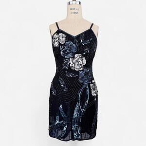 Carina Vintage Beaded Sequin Mini Dress Women’s S